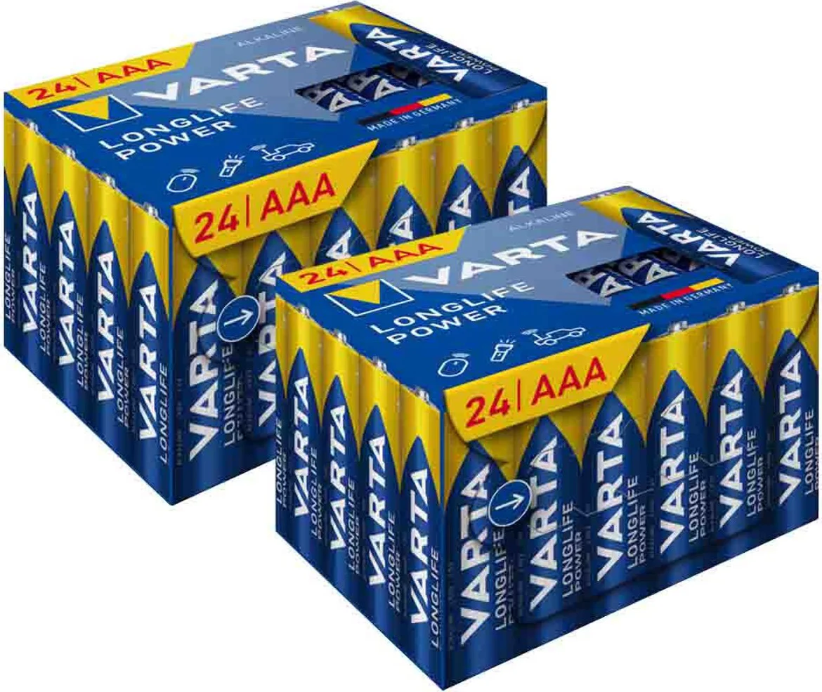 2x Varta Longlife Power AAA Cube Pack 24 stuks