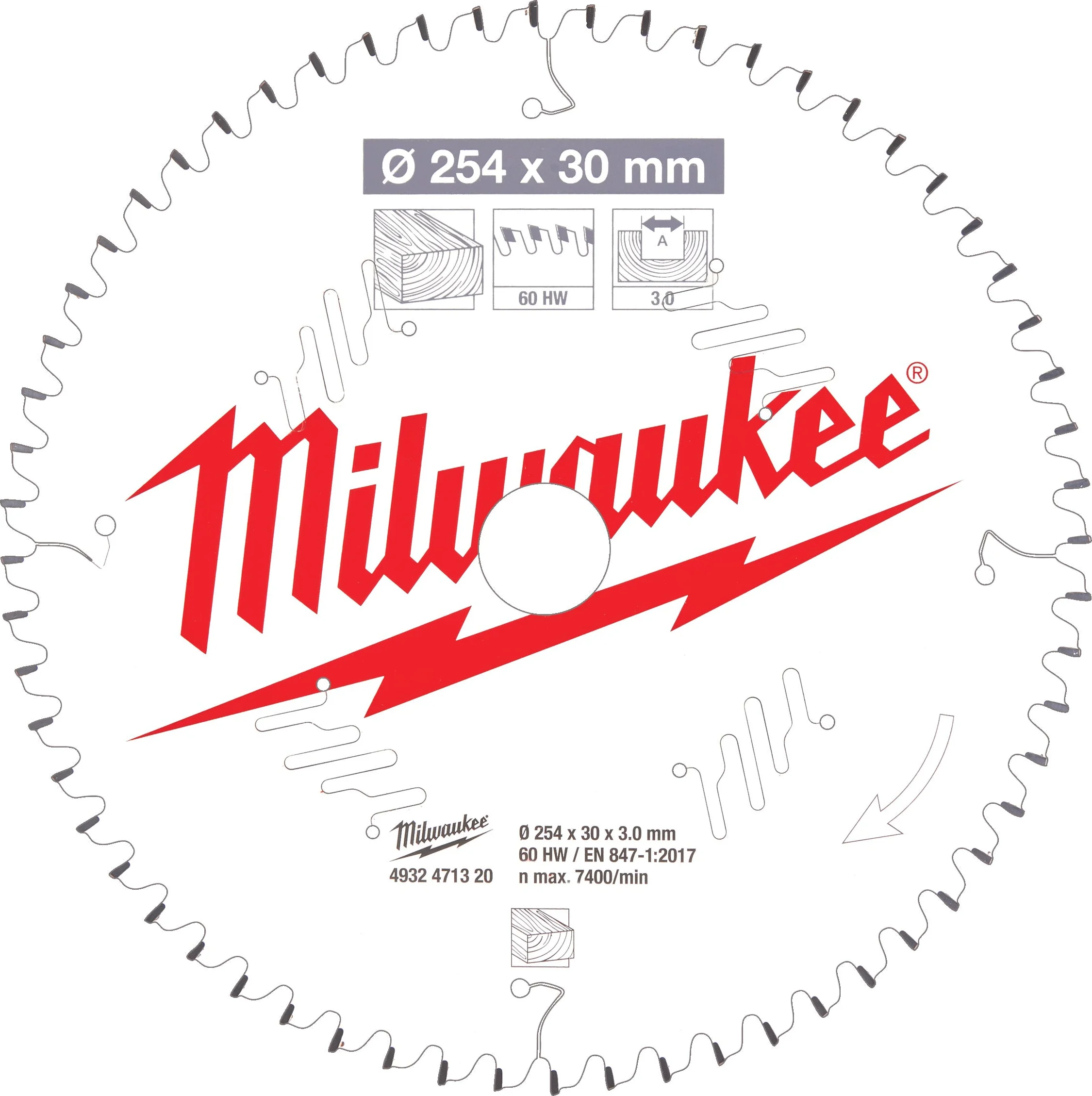 Milwaukee Cirkelzaagblad voor Hout | Ø 254mm Asgat 30mm 60T - 4932471320