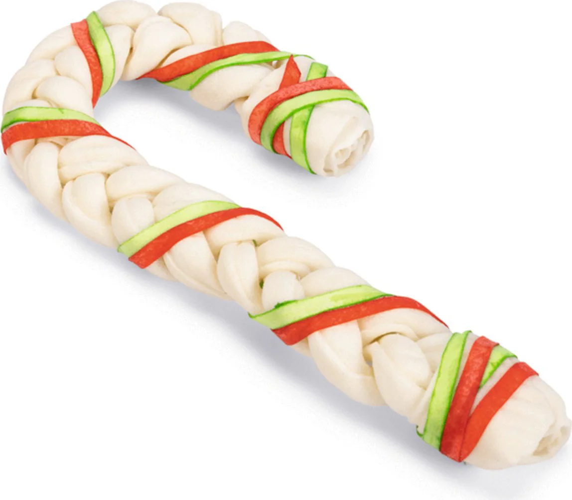 Beeztees Kerst Braided Rawhide Cane - Hondensnacks - 1 stuk