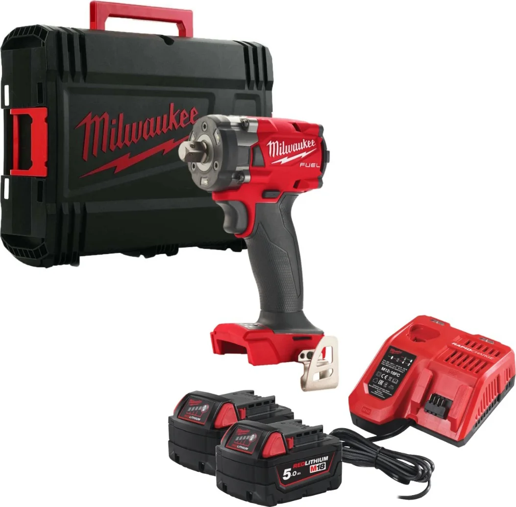 Milwaukee M18 FUEL™ FIW2P12-502X Compacte accu slagmoersleutel 339Nm 1/2" borgpin 18V 5.0Ah in HD-Box - 4933478447