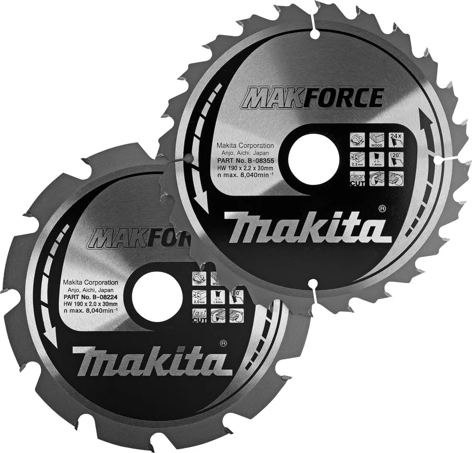 Makita Cirkelzaagbladenset voor Hout | Makforce | Ø 190mm Asgat 30mm 12T / 24T - B-49367