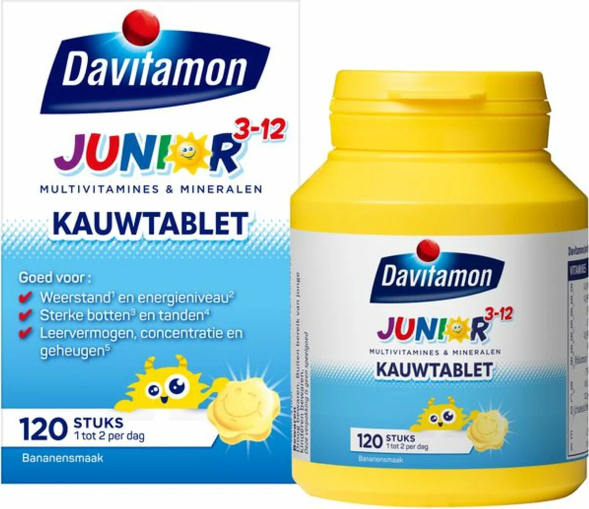 4x Davitamon Junior 3+ Kauwvitamines Banaan 120 kauwtabletten
