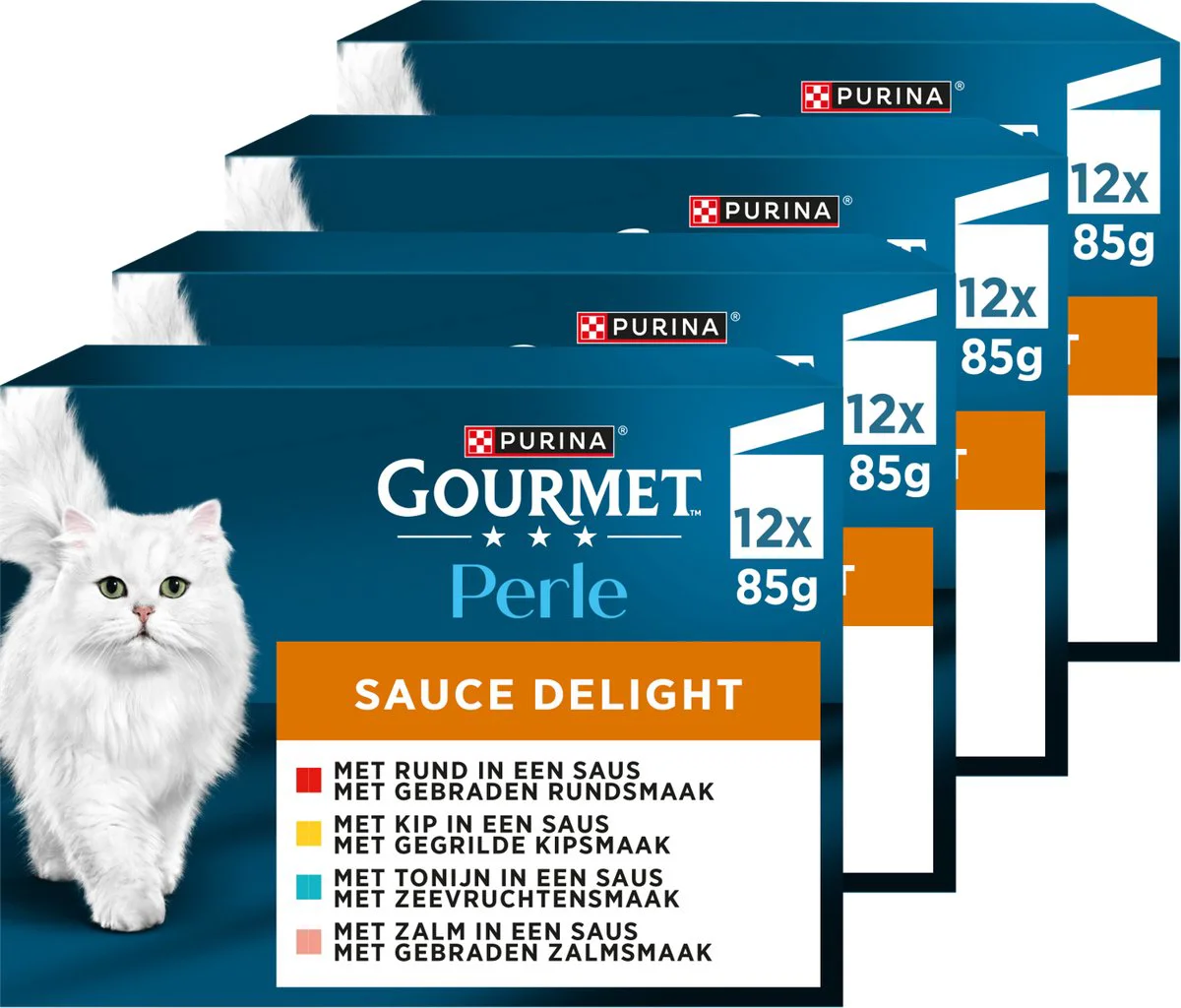 4x Gourmet Perle Kattenvoer Nat Sauce Delight Vlees - Vis 12 x 85 gr