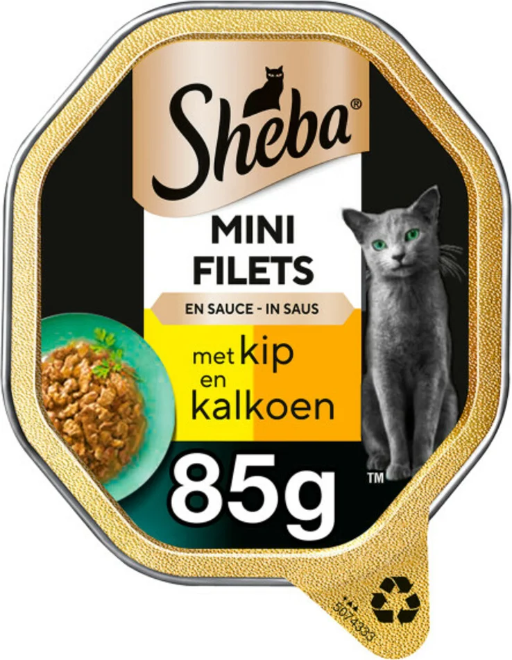 Sheba Mini Filets Adult Kattenvoer Natvoer Kip en Kalkoen in Saus Kuipjes 85 gr
