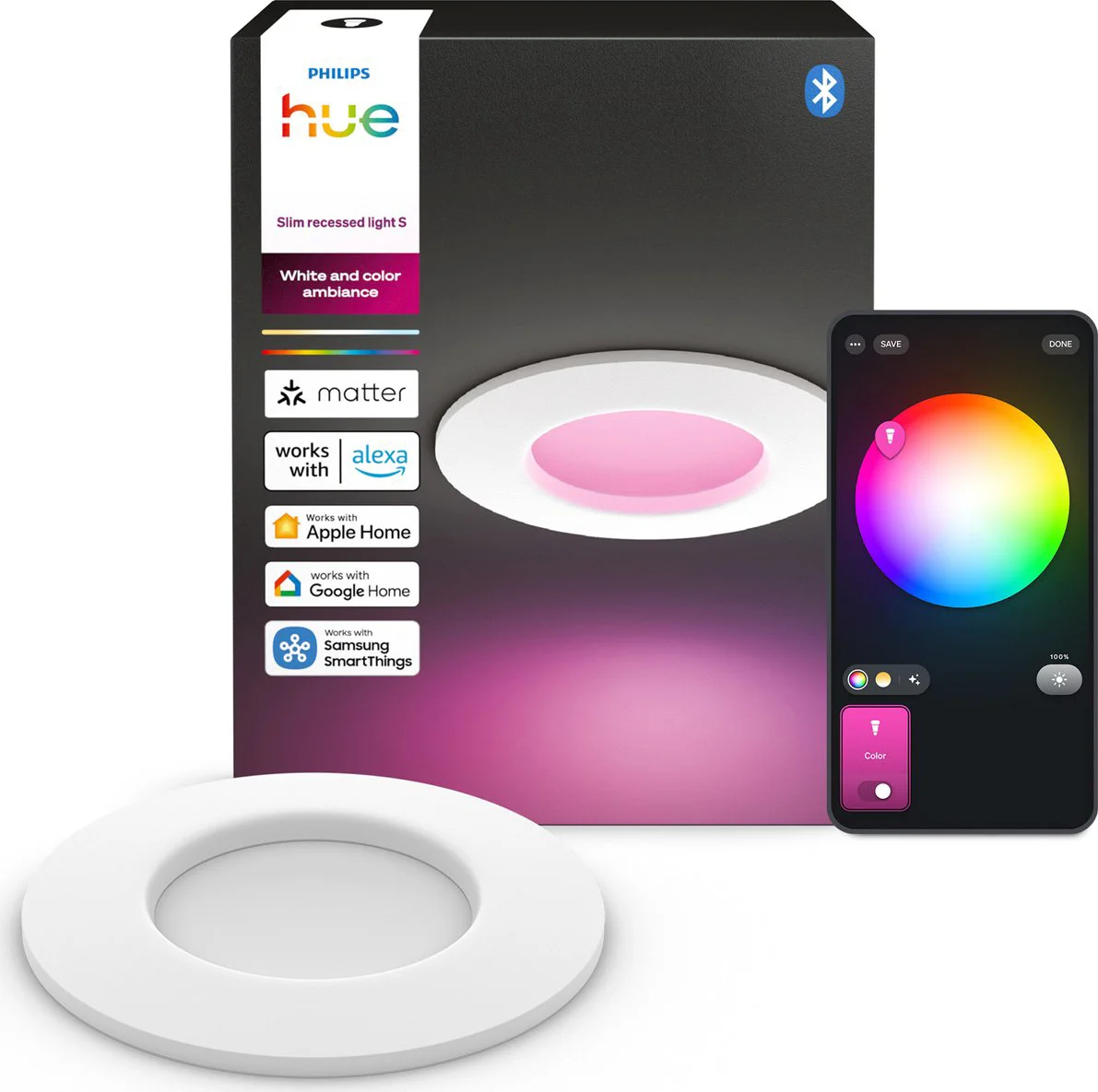 Philips Hue Inbouwspot Slim - White and Color - 90mm - Wit