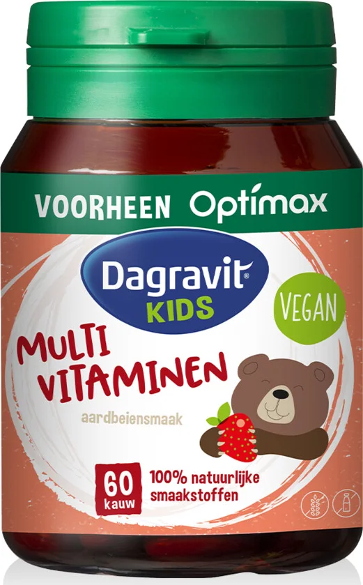 4x Dagravit Natural Kids Multivitaminen Aardbei 60 kauwtabletten