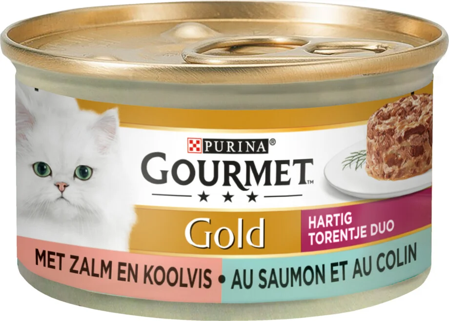 Gourmet Kattenvoer Nat Gold Hartig Torentje Duo Zalm en Koolvis 85 gr
