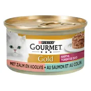 Gourmet Kattenvoer Nat Gold Hartig Torentje Duo Zalm en Koolvis 85 gr