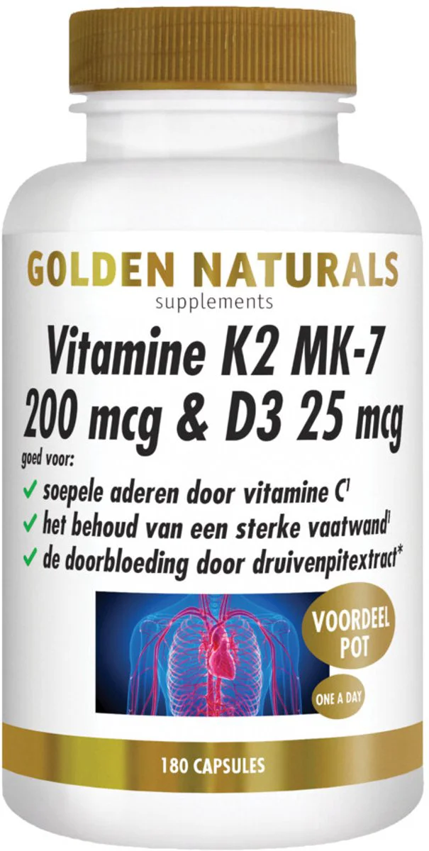 2x Golden Naturals Vitamine K2 200 mcg & D3 26mcg 180 vegacapsules