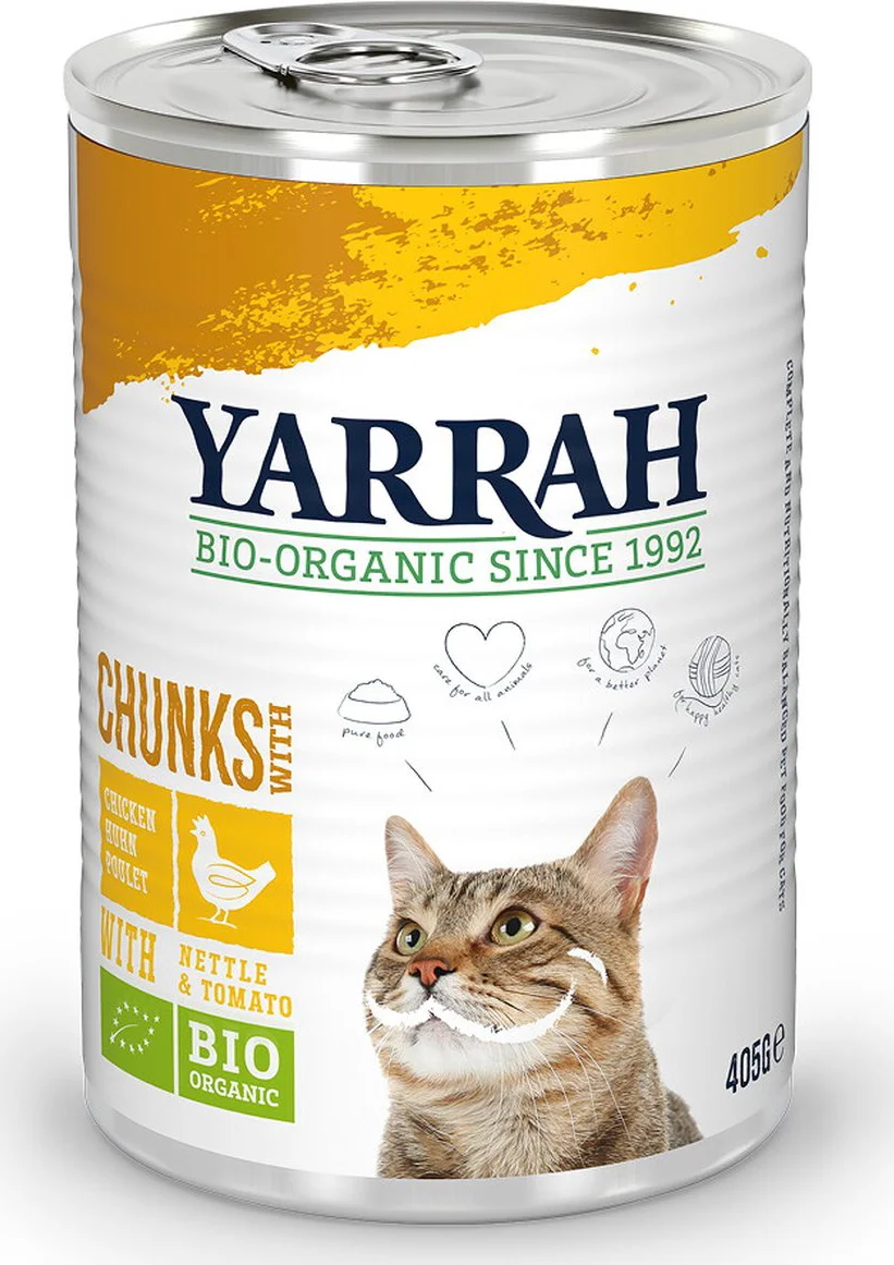 12x Yarrah Bio Kattenvoer Chunks Kip 405 gr
