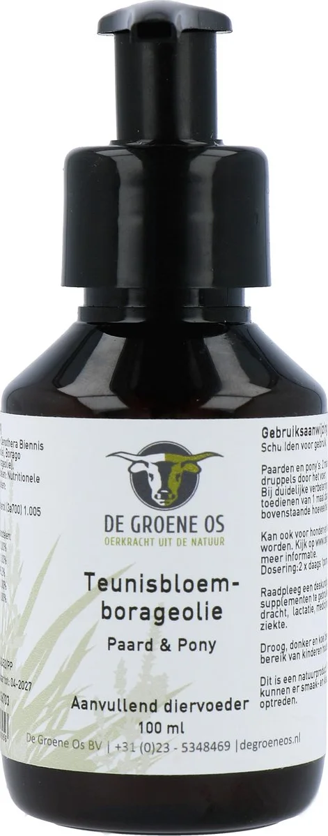 De Groene Os Teunisbloem-Borageolie Paard & Pony 100ML