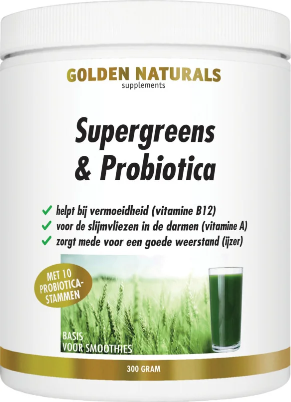 2x Golden Naturals Supergreens & Probiotica Poeder 300 gr