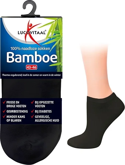 Lucovitaal Bamboe Enkelsokken Zwart 43-46 1PR