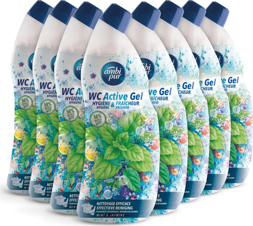 8x Ambi Pur Toiletreiniger Wc Active Gel Mint & Jasmijn 750 ml