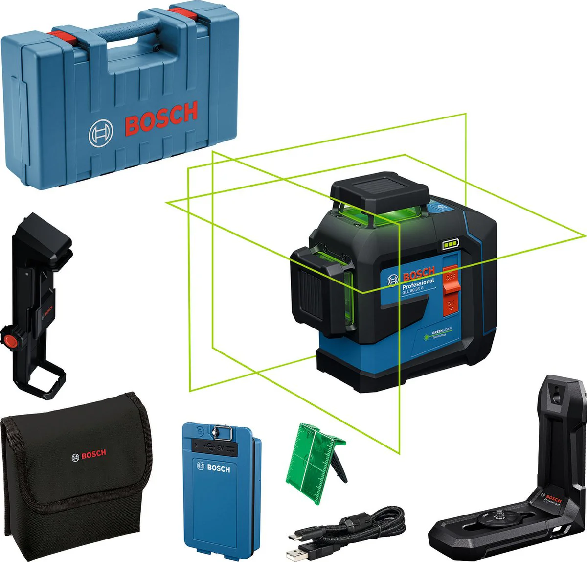 Bosch Professional GLL 80-33 G Kruislijnlaser groen 3x360° 3.7V 3.0Ah in koffer - 0601065501
