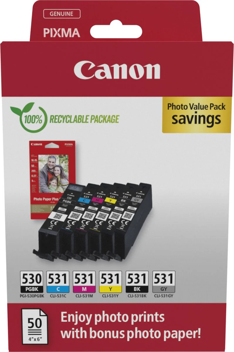 Canon PGI-530/CLI-531 Cartridges + Fotopapier bundel