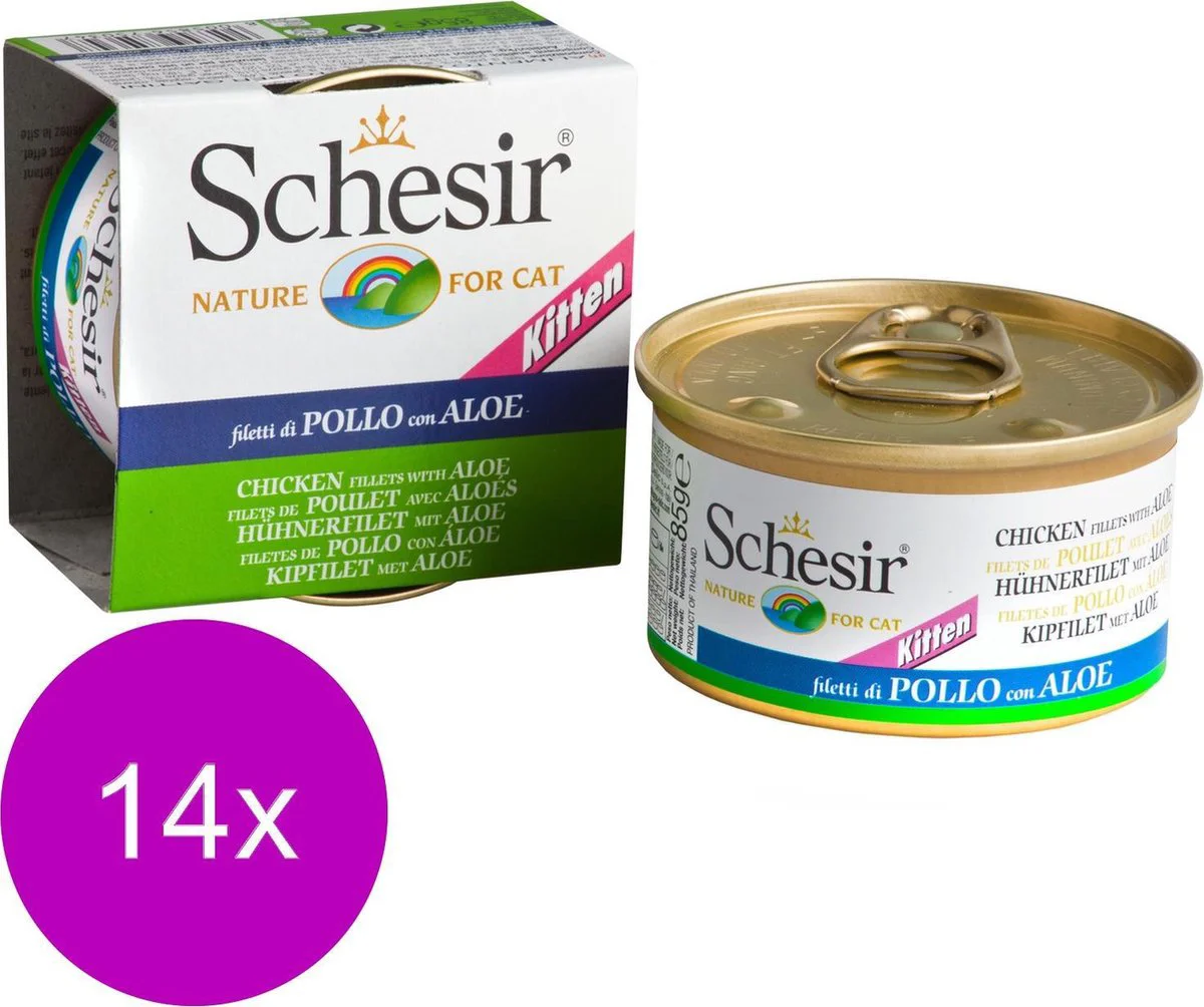 14x Schesir Kattenvoer Kitten 3-12 Kip - Aloe in Gelei 85 gr