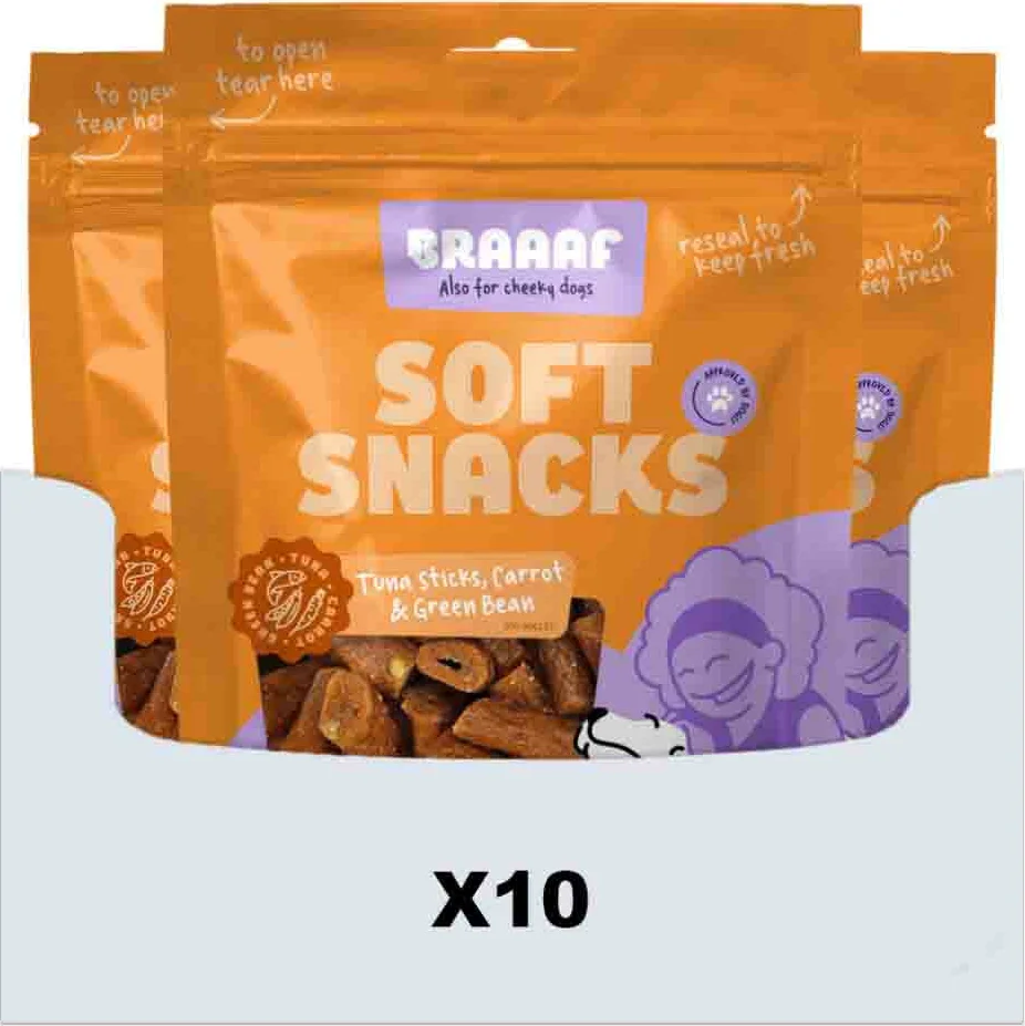 10x Braaaf Hondensnack Sticks Tonijn - Wortel - Sperzieboon 85 gr