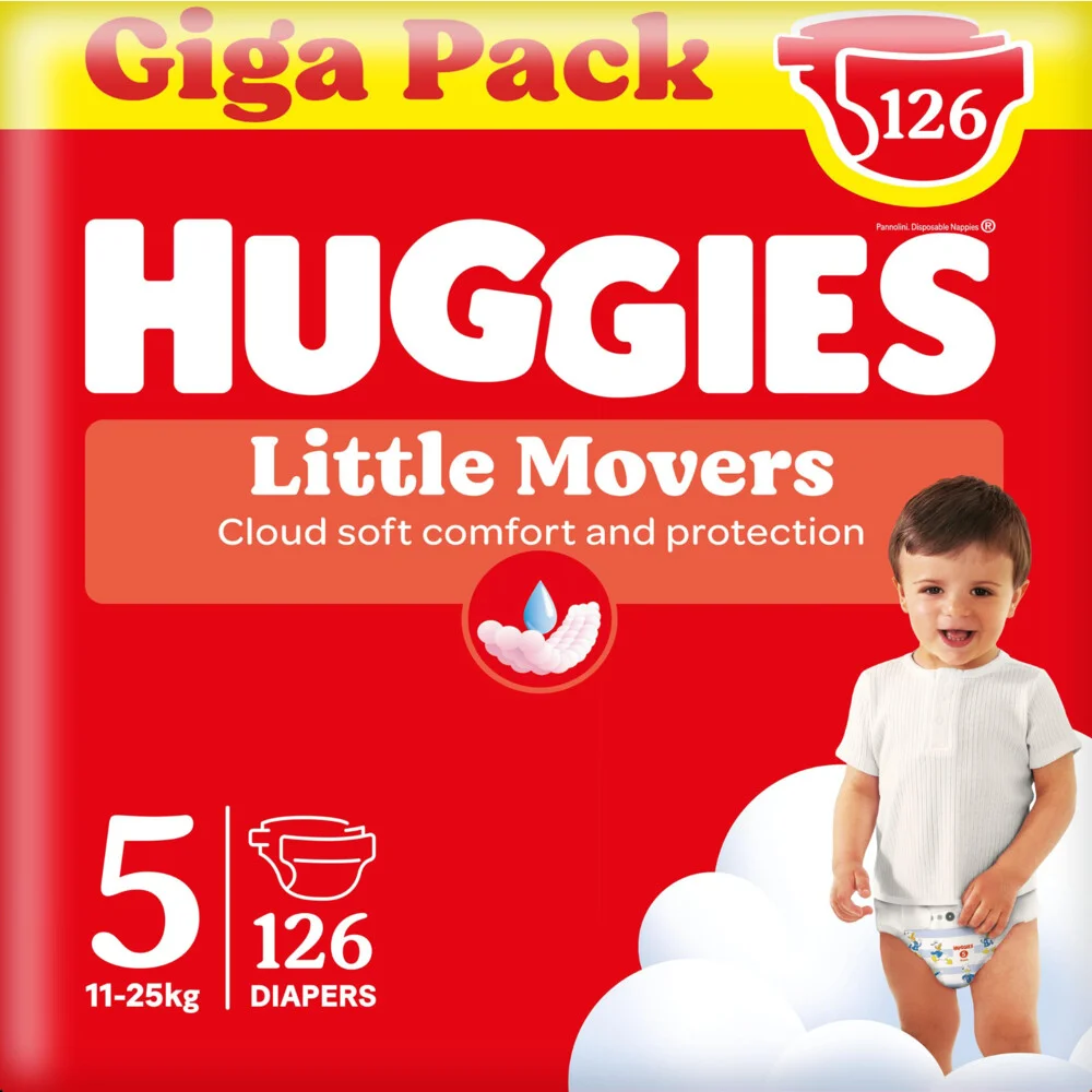 Huggies® Little Movers baby luiers, Maat 5 (11 tot 25 kg), 126 luiers met Disney© designs, Giga pack