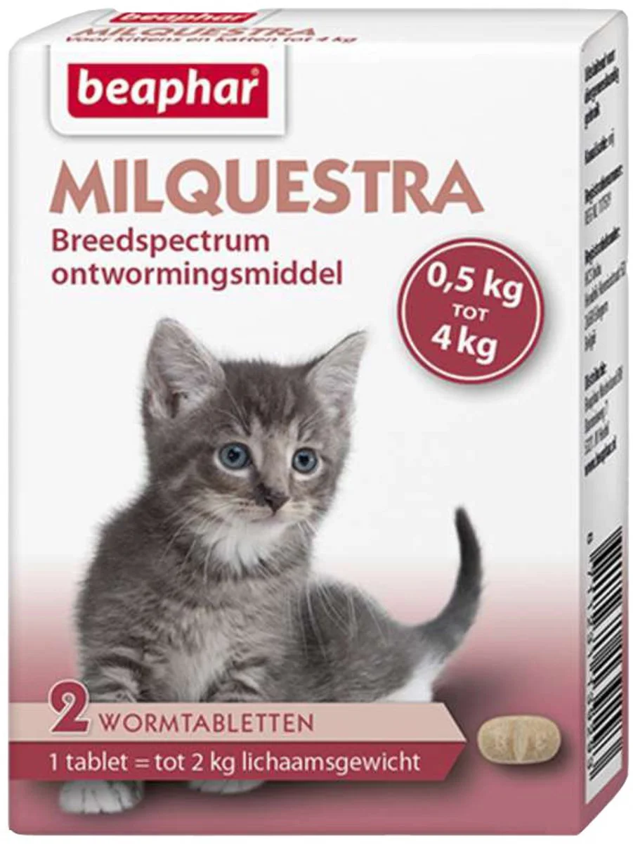 Beaphar Milquestra Ontworming Tabletten Kat 0,5 - 4 kg (ook kitten) 2 tabletten