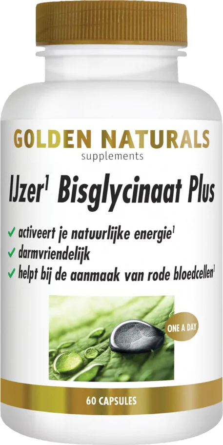 2x Golden Naturals IJzer Bisglycinaat Plus 60 vegacapsules