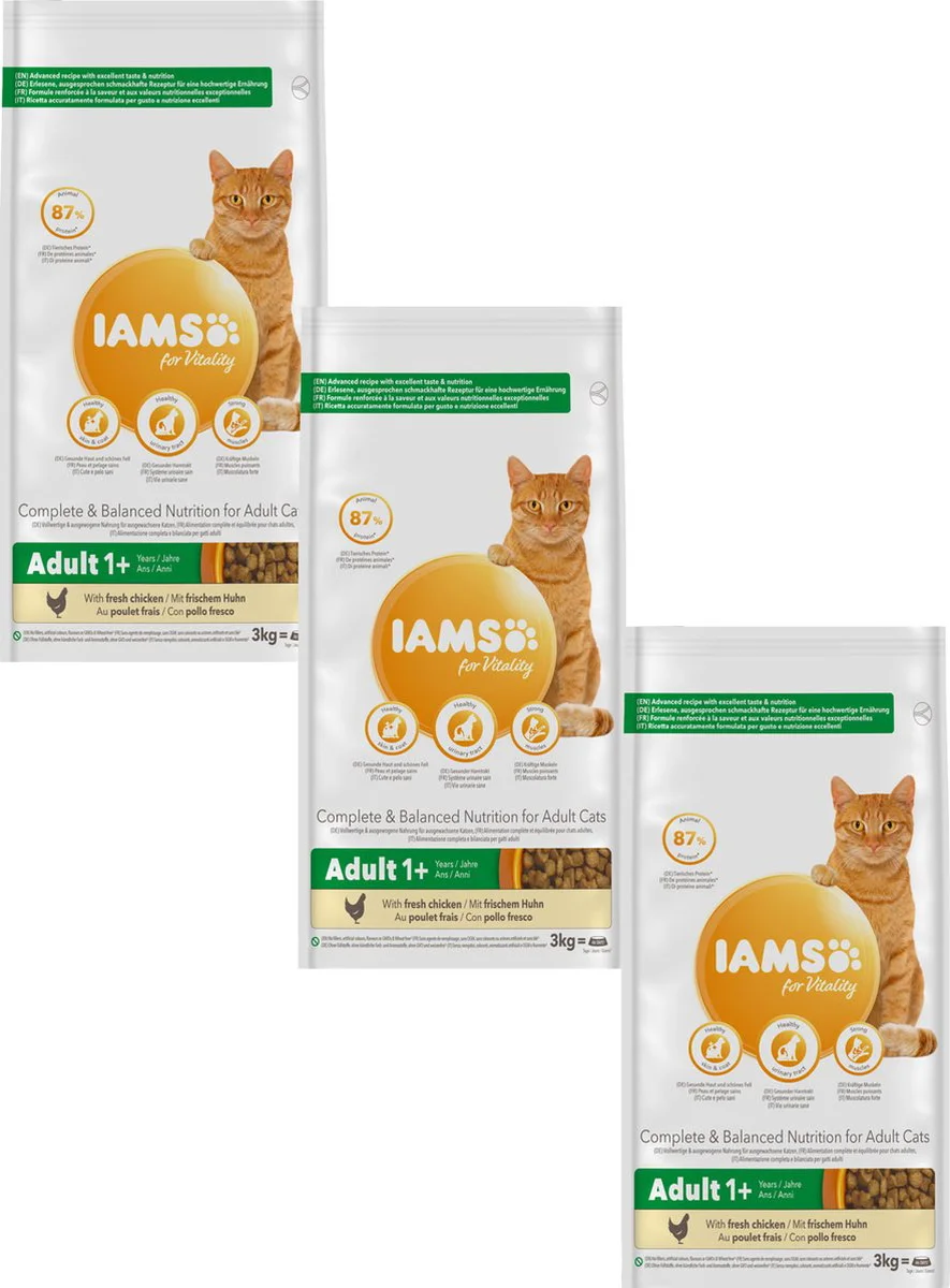 3x IAMS Kat Adult Kip 3 kg