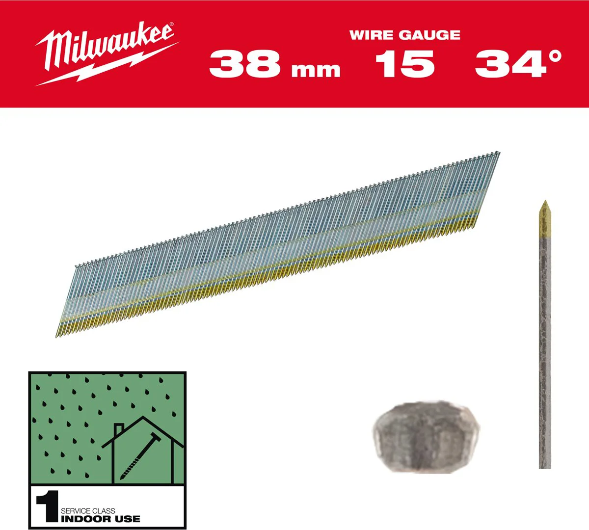 Milwaukee Nagels 15 Ga | 34° | 38mm | Gegalvaniseerd | VE=2500 - 4932492575