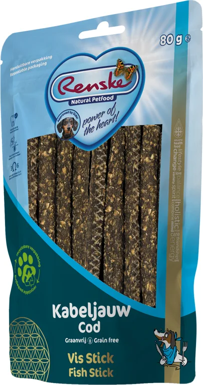 10x Renske Gezonde Beloning Sticks Hondensnack Kabeljauw 80 gr