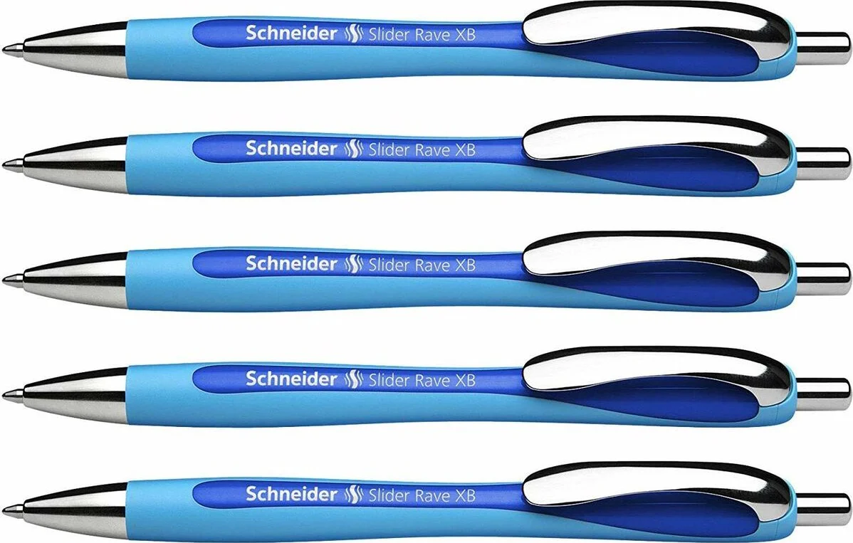 Schneider balpen - Slider Rave - penpunt XB - lijnbreedte 1,4mm - blauw - 5 stuks - S-132503-5