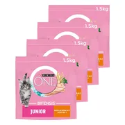 4x Purina ONE Kattenvoer Droog Junior Kip - Volkoren Granen 1,5 kg
