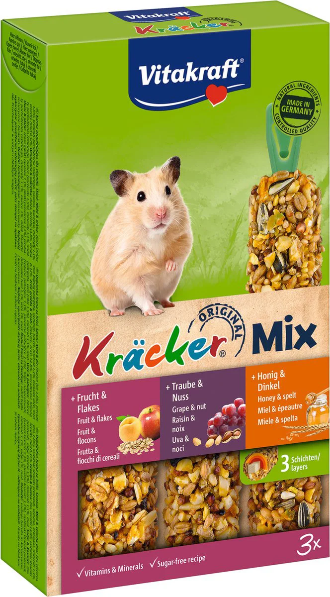 Vitakraft Hamster Kracker Trio Honing - Noot - Fruit 3 stuks