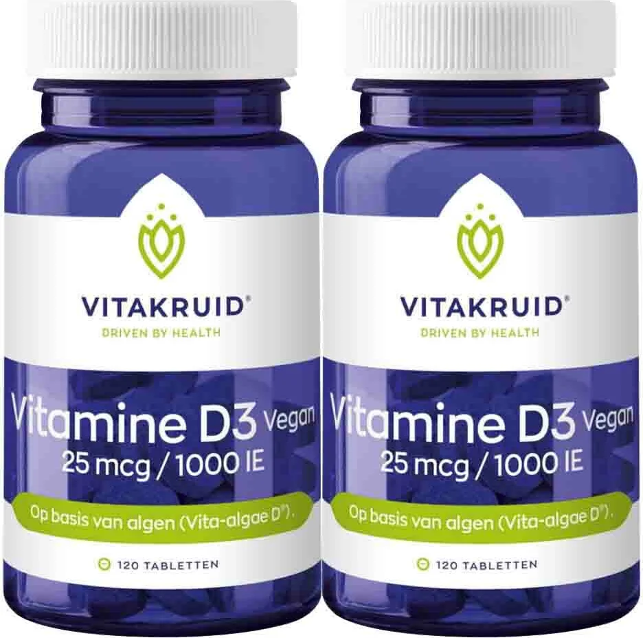 2x Vitakruid Vitamine D3 25 mcg Vegan 120 tabletten