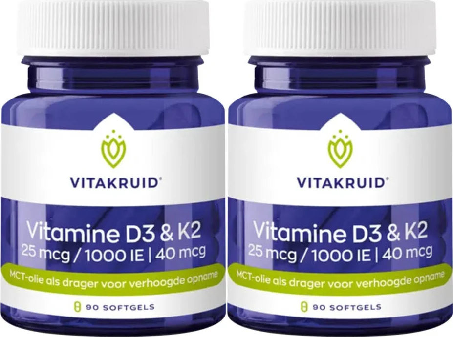 2x Vitakruid Vitamine D3 K2 90 softgels