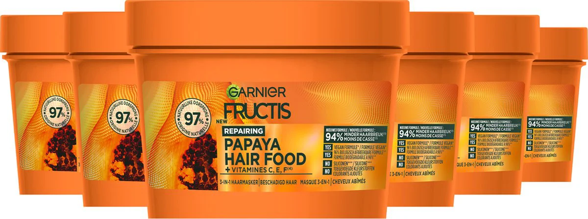 6x Garnier Fructis Hair Food Papaya 3-in-1 Haarmasker 390 ml