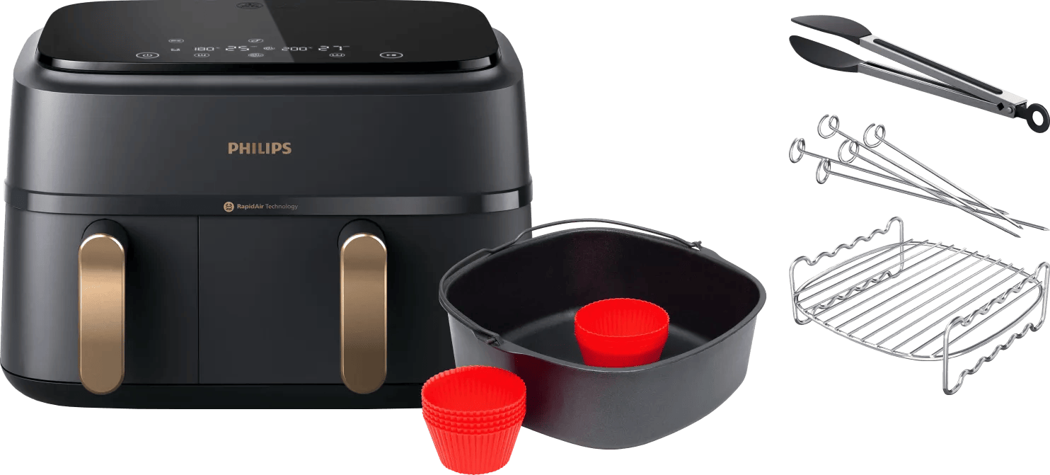Philips 3000 series Dual Basket NA352/00 + Dubbellaagse kookset + Bakmeesterset