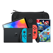 Nintendo Switch OLED Blauw/Rood + Super Mario Galaxy 1+2 + BlueBuilt Beschermhoes