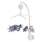 Baby's Only Muziekmobiel baby - Boxmobiel Sense - Vintage Blue/Kiezelgrijs/Wit - Figuurtjes van zachte rib corduroy stof - Muziek speelgoed - Melodie 'It's a small world'