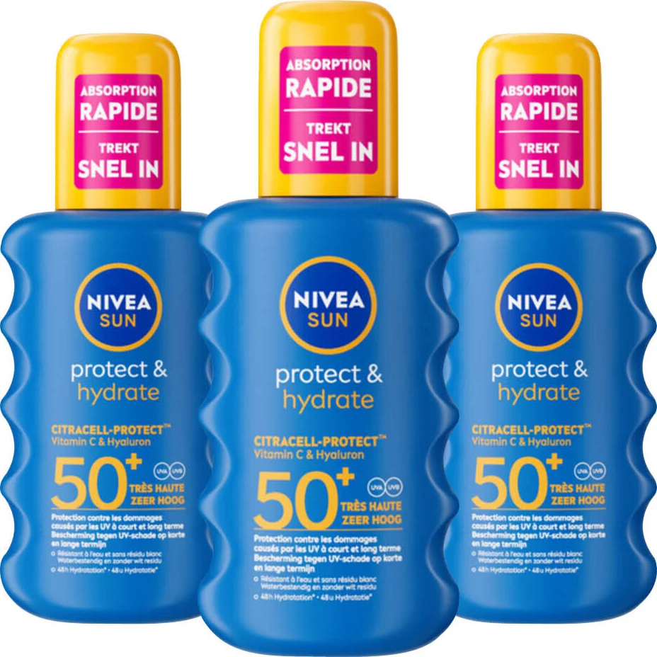 3x NIVEA Sun Protect & Hydrate Zonnebrand SPF 50+ 200 ml