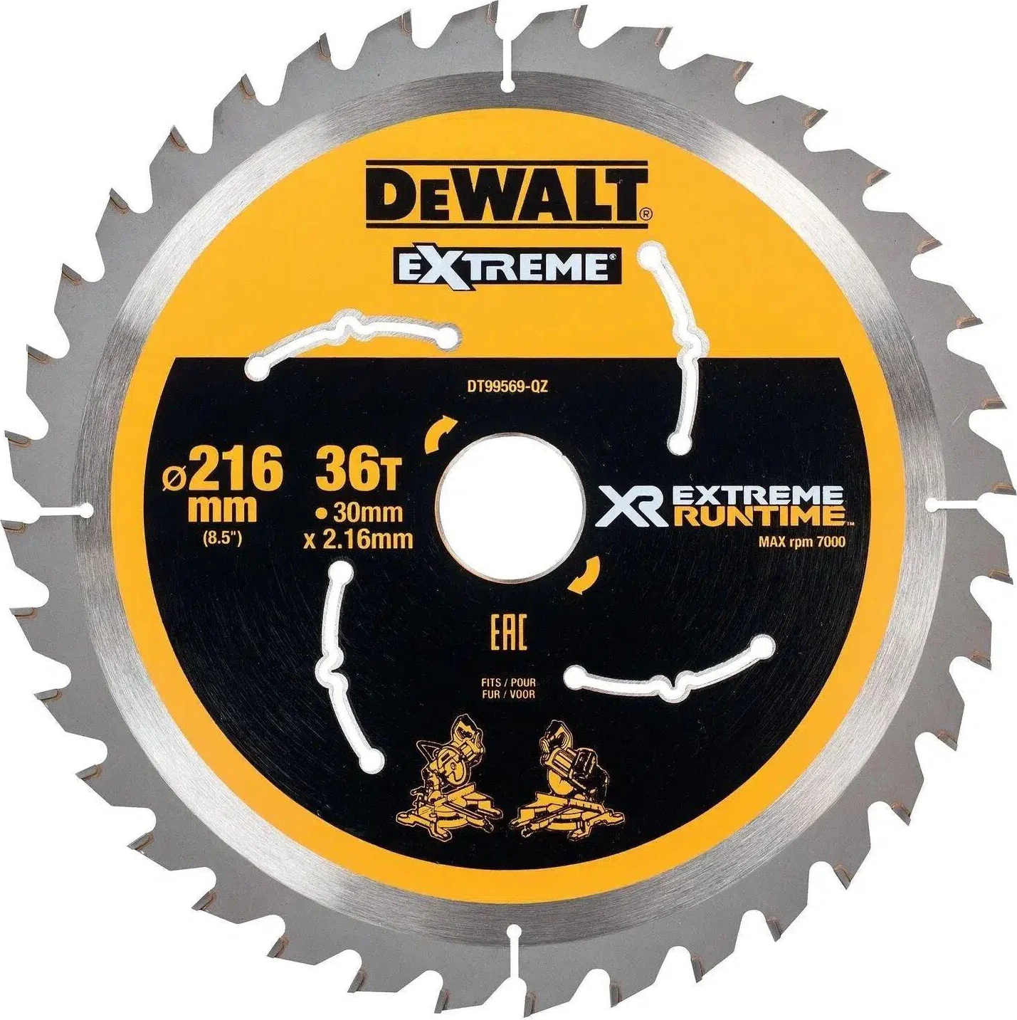 DeWALT Cirkelzaagblad voor Hout | Extreme Runtime | Ø 216mm Asgat 30mm 36T - DT99569-QZ