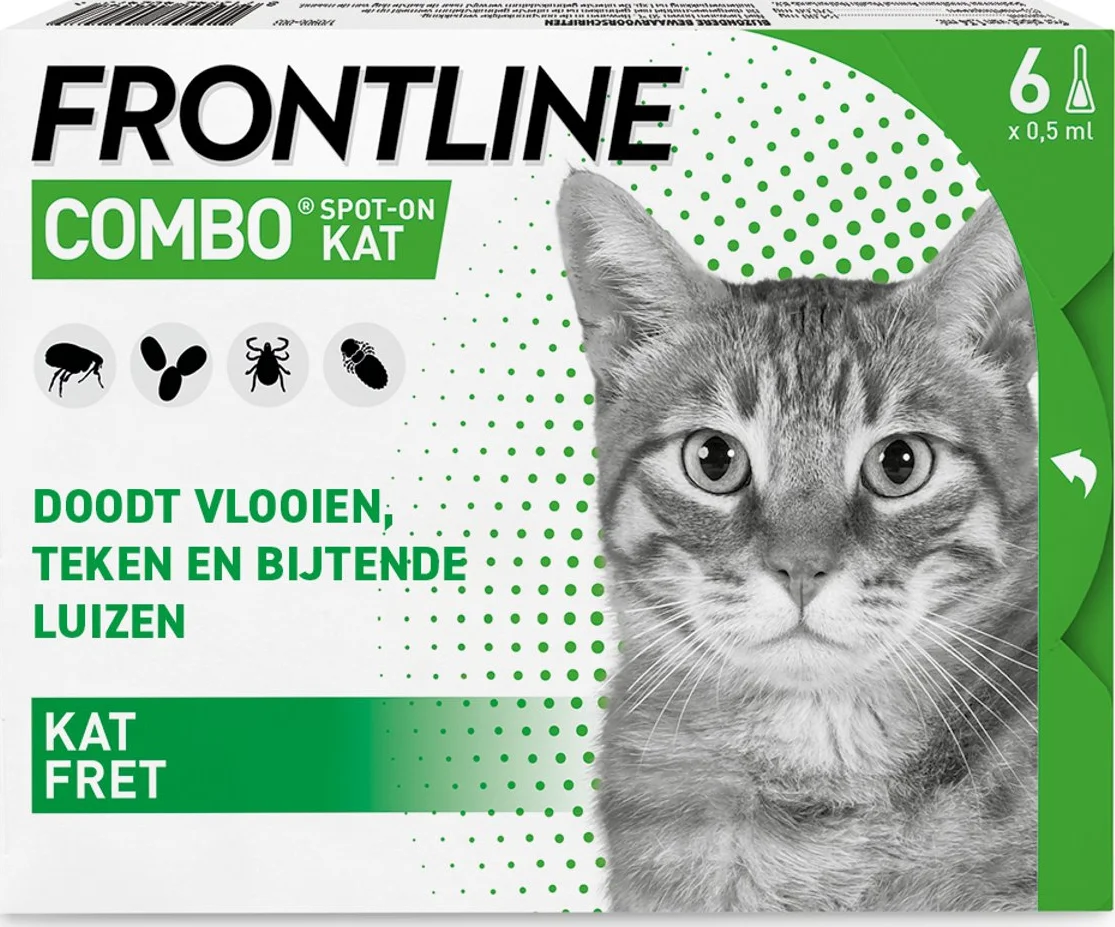 Frontline Combo Spot On Anti Vlooien en Teken Druppels Kat vanaf 1 kg 6 pipetten