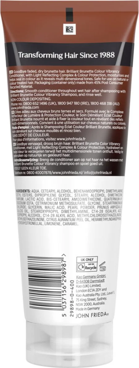 John Frieda Brilliant Brunette Colour Vibrancy Conditioner 250ML