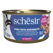 12x Schesir Complete & Balanced Kattenvoer Tonijn en Witvis in Boullion 85 gr