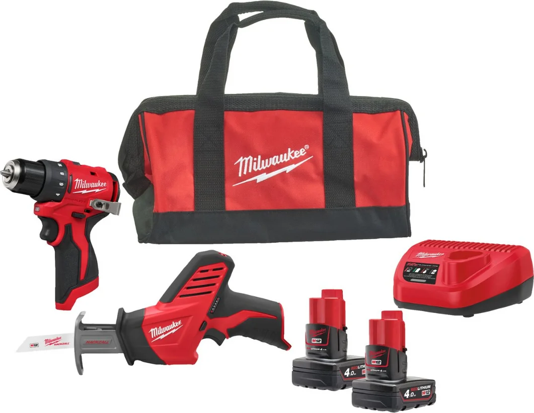 Milwaukee M12 BLPP2A-402B Accu combiset 2-delig (BLDDRC + HZ) 12V 2.0Ah in tas - 4933499692