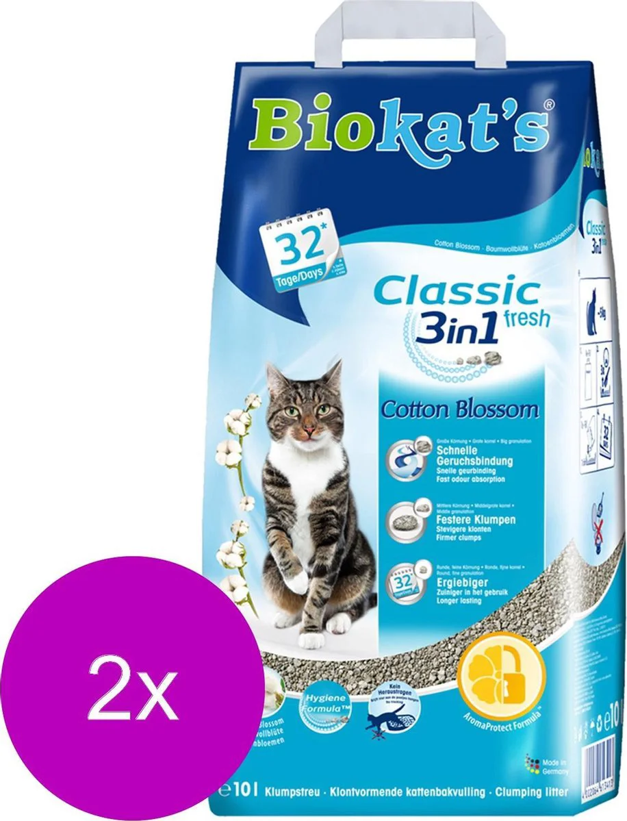 2x Biokat's Kattenbakvulling Classic Fresh Cotton Blossom 10 liter