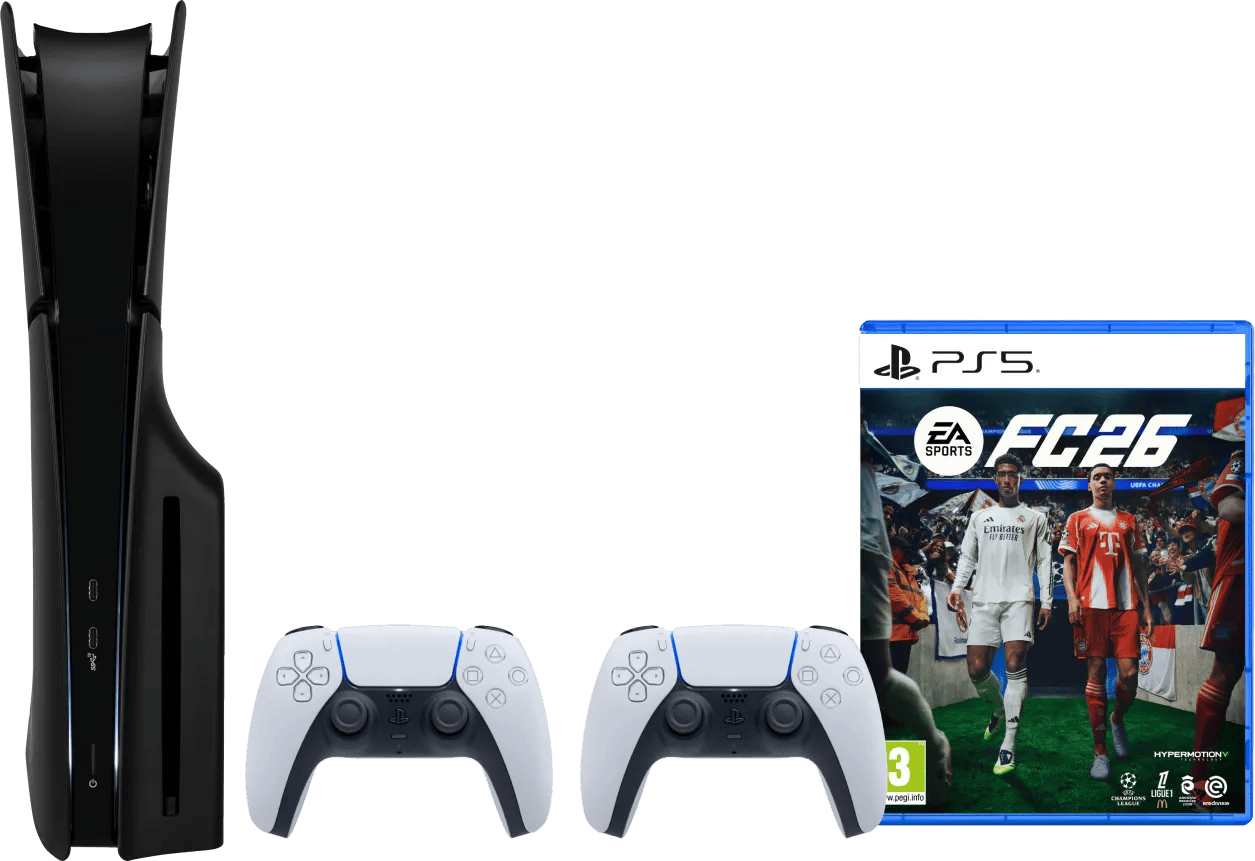 Sony PlayStation 5 Slim Disc Edition + FC 26 + Covers Zwart + Extra Controller Wit