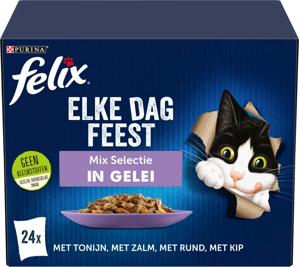 4x Felix Kattenvoer Nat in Gelei Elke Dag Feest Mix Selectie 24 x 85 gr