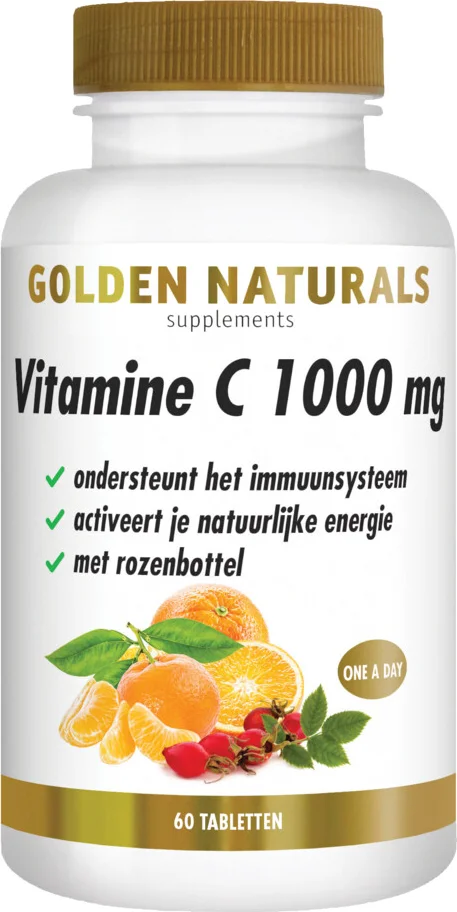 2x Golden Naturals Vitamine C 1000mg Rozenbottel Vegan 60 tabletten