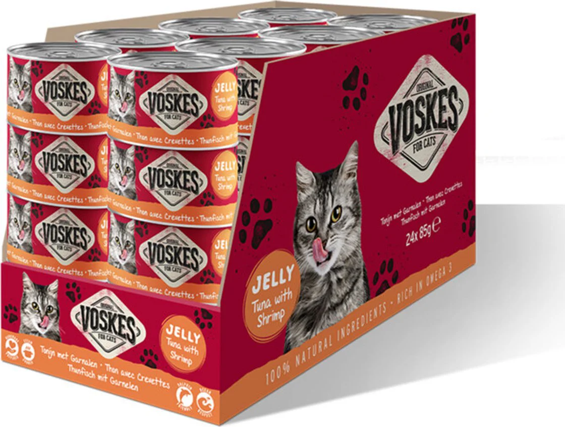 24x Voskes Kattenvoer Nat Tonijn met Garnalen 85 gr