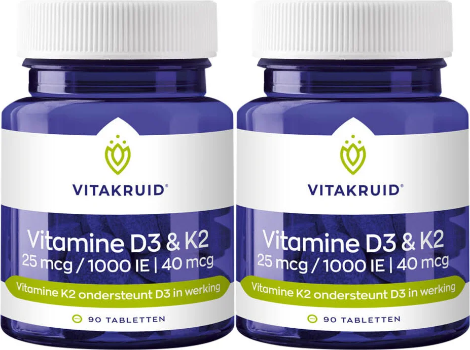 2x Vitakruid Vitamine D3 K2 90 tabletten