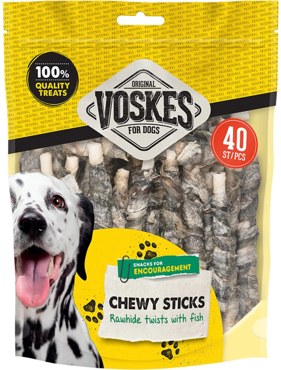 Voskes Hondensnack Rawhide Sticks Vis 40 stuks